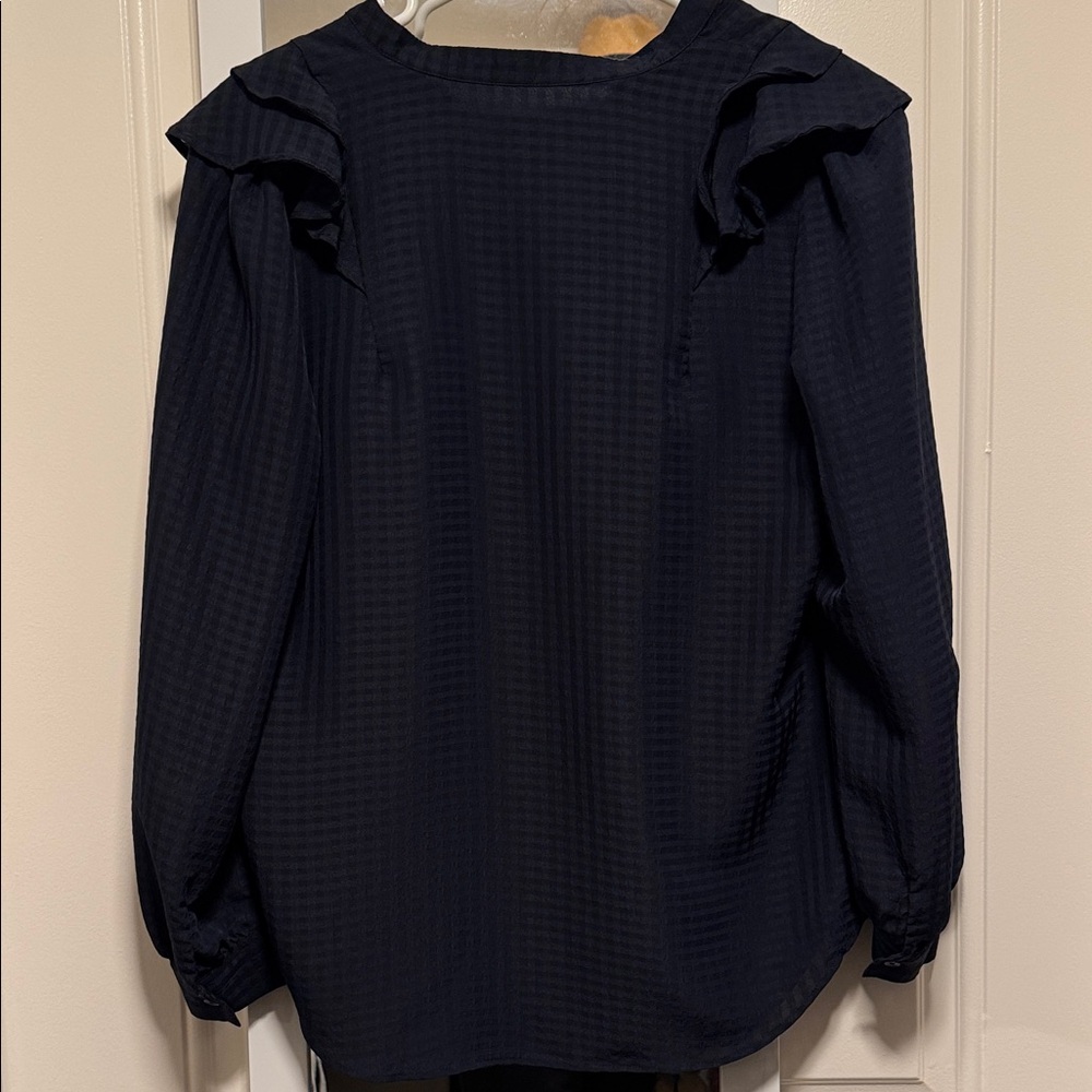 Ann Taylor Navy Ruffle Front Blouse - Picture 5 of 5